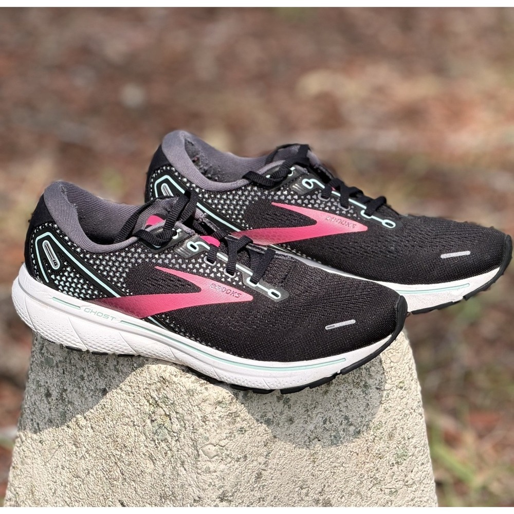 Brooks Ghost 14 Running Shoes Womens Size 9.5 Black Pink Sneakers - Picture 2 of 11